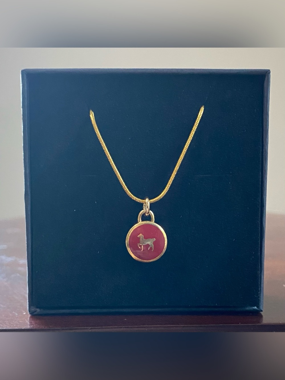 Gold-Tone Red Enamel Horse Pendant Necklace